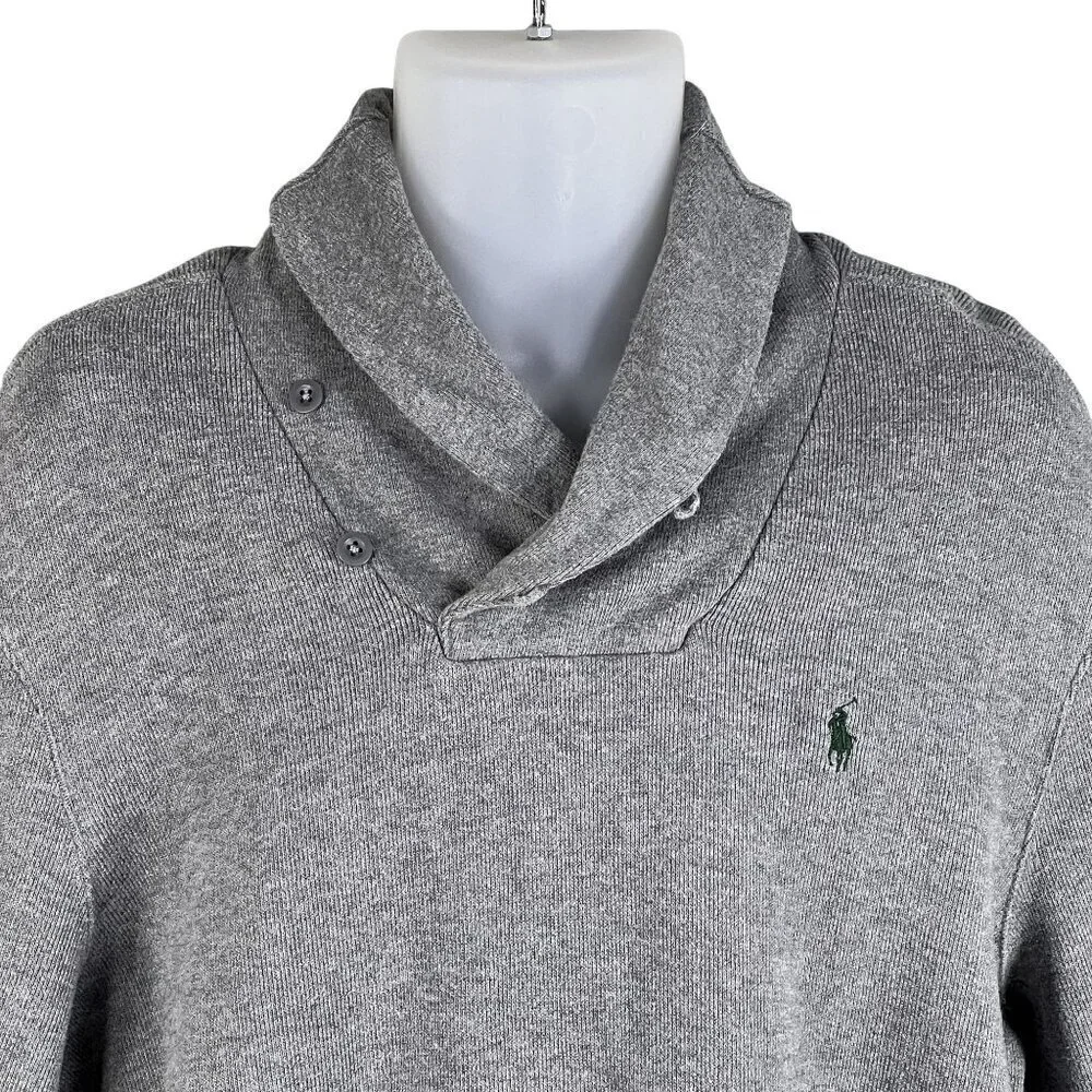 Polo Ralph Lauren Mens XL Jersey Shawl Collar Gray Pullover Sweater Quiet Luxury